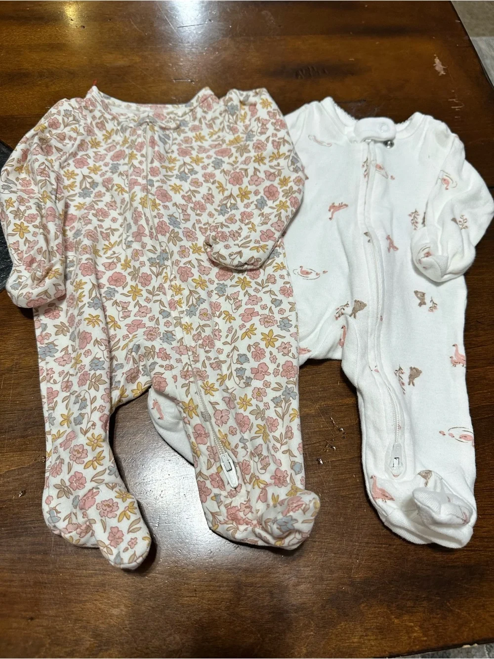 Carter's Baby Footed One-Piece Sleepers in Floral Pink & White